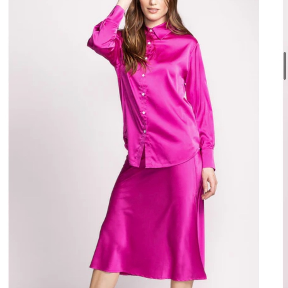 Pink Martini Fuchsia Satin Midi Skirt